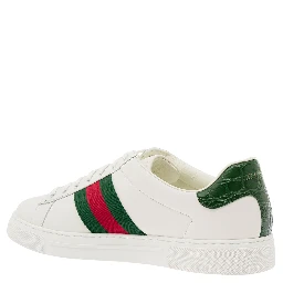Ace White Low Top Sneakers with Web Details in Leather Man