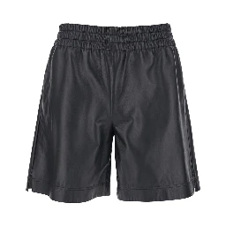 Black Bermuda Shorts with Elasticated Waist and Logo Lettering  in Leather Man