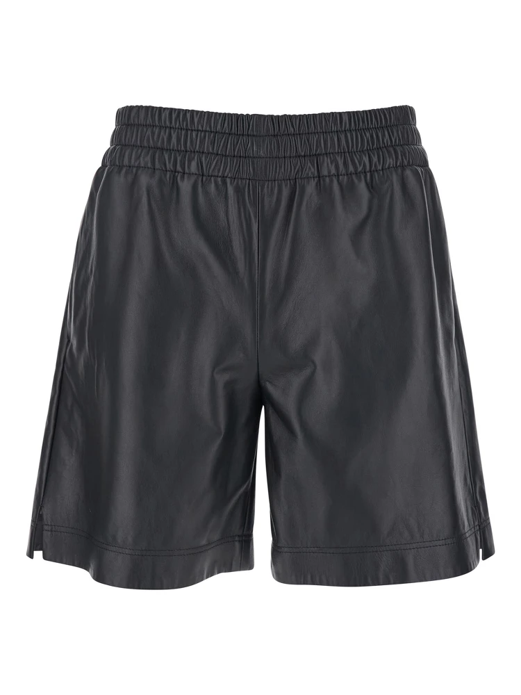 Black Bermuda Shorts with Elasticated Waist and Logo Lettering  in Leather Man