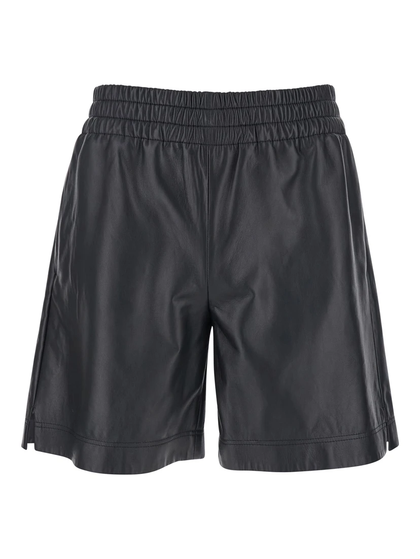 Black Bermuda Shorts with Elasticated Waist and Logo Lettering  in Leather Man