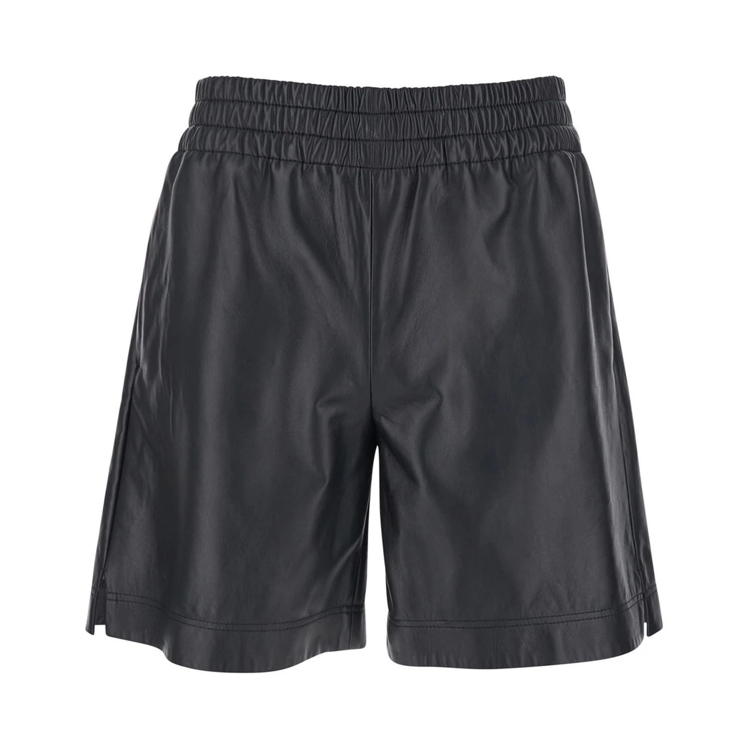 Black Bermuda Shorts with Elasticated Waist and Logo Lettering in Leather Man