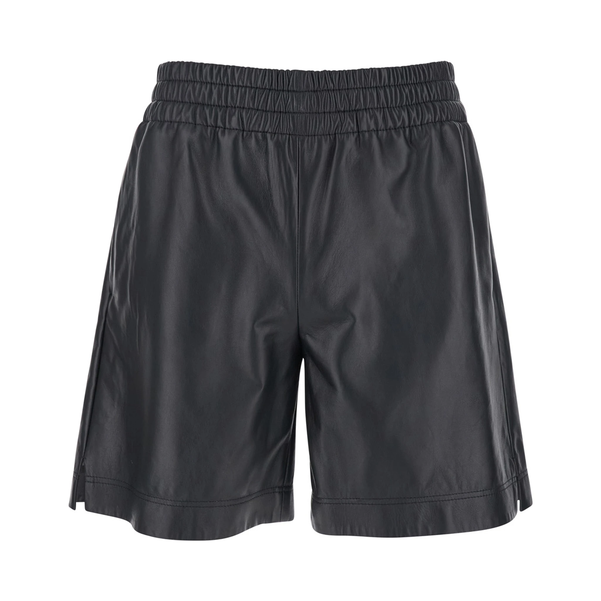 Black Bermuda Shorts with Elasticated Waist and Logo Lettering  in Leather Man