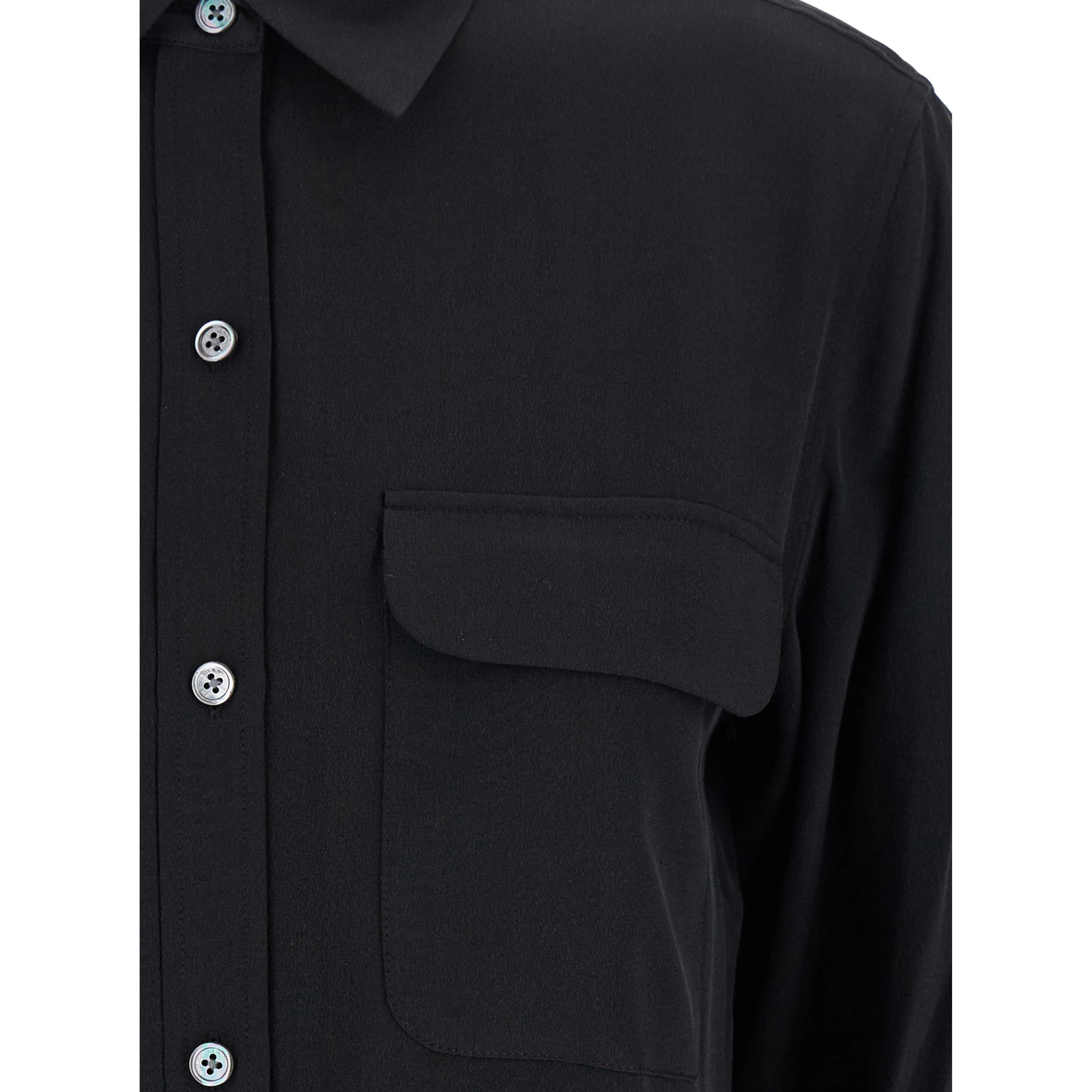 Signature Black Shirt with Patch Pockets in Silk Woman