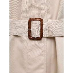 Beige Single-Breasted Trench Coat with Matching Belt in Cotton Blend Woman