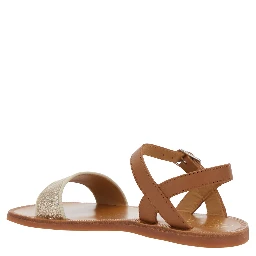 Plagette Brown Sandals with Open Toe and Glitter Detail in Leather Girl