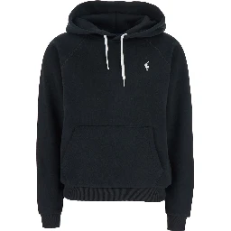 Black Hoodie with Drawstring Hood and Pony Embroidery on the Front in Cotton Blend Woman