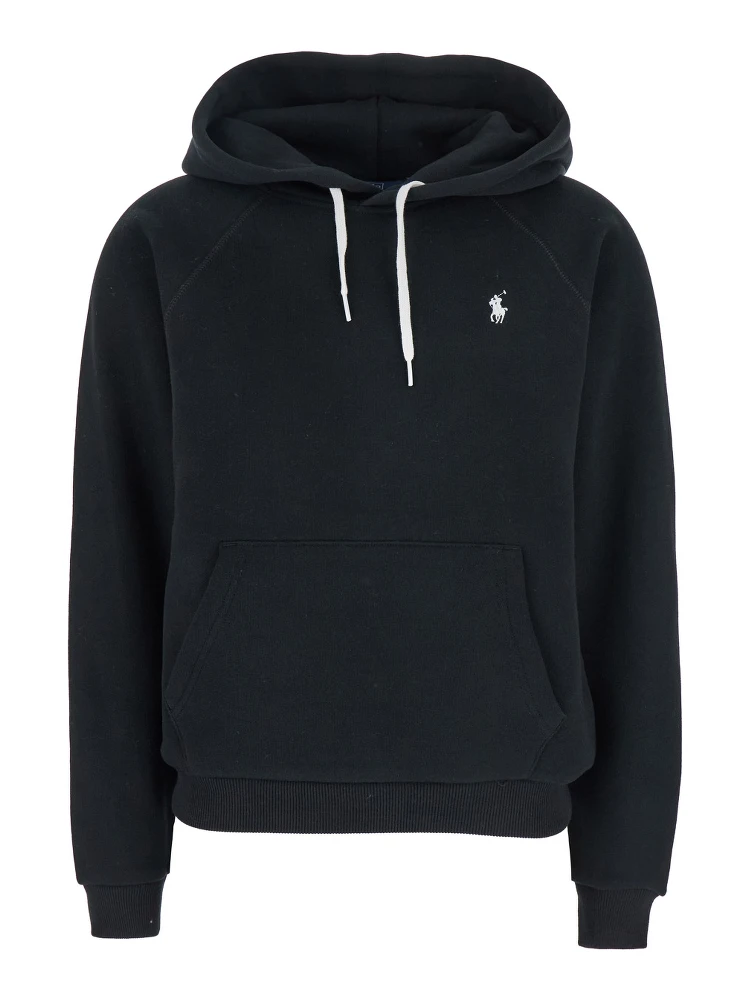 Black Hoodie with Drawstring Hood and Pony Embroidery on the Front in Cotton Blend Woman