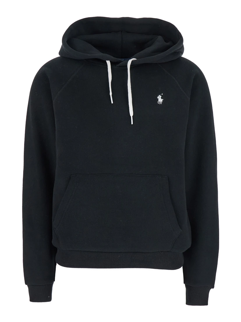 Black Hoodie with Drawstring Hood and Pony Embroidery on the Front in Cotton Blend Woman