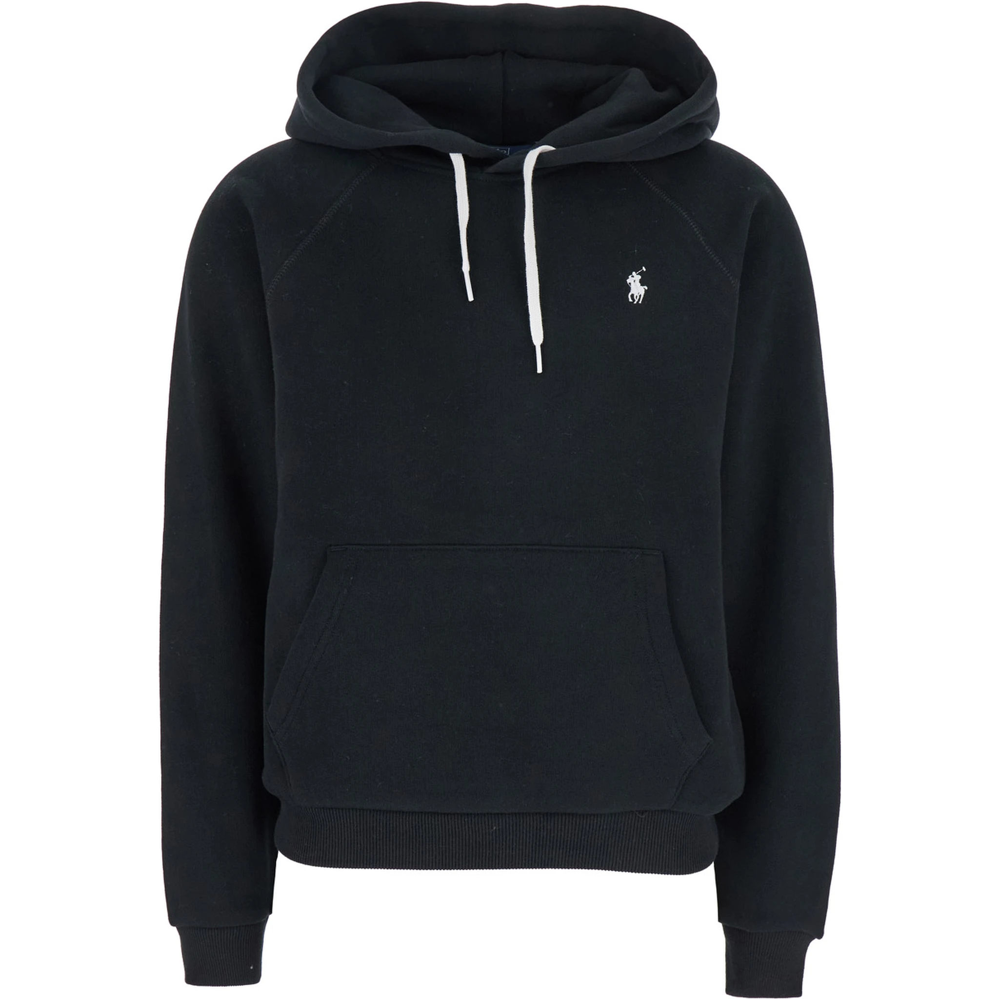 Black Hoodie with Drawstring Hood and Pony Embroidery on the Front in Cotton Blend Woman