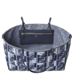 Roll Large Blue Shopper with All-Over FF Motif and Double Top Handles in Cotton Blend Woman