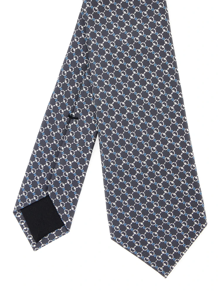 Grey Tie with All-Over Horsebit Print in Silk Man alternative