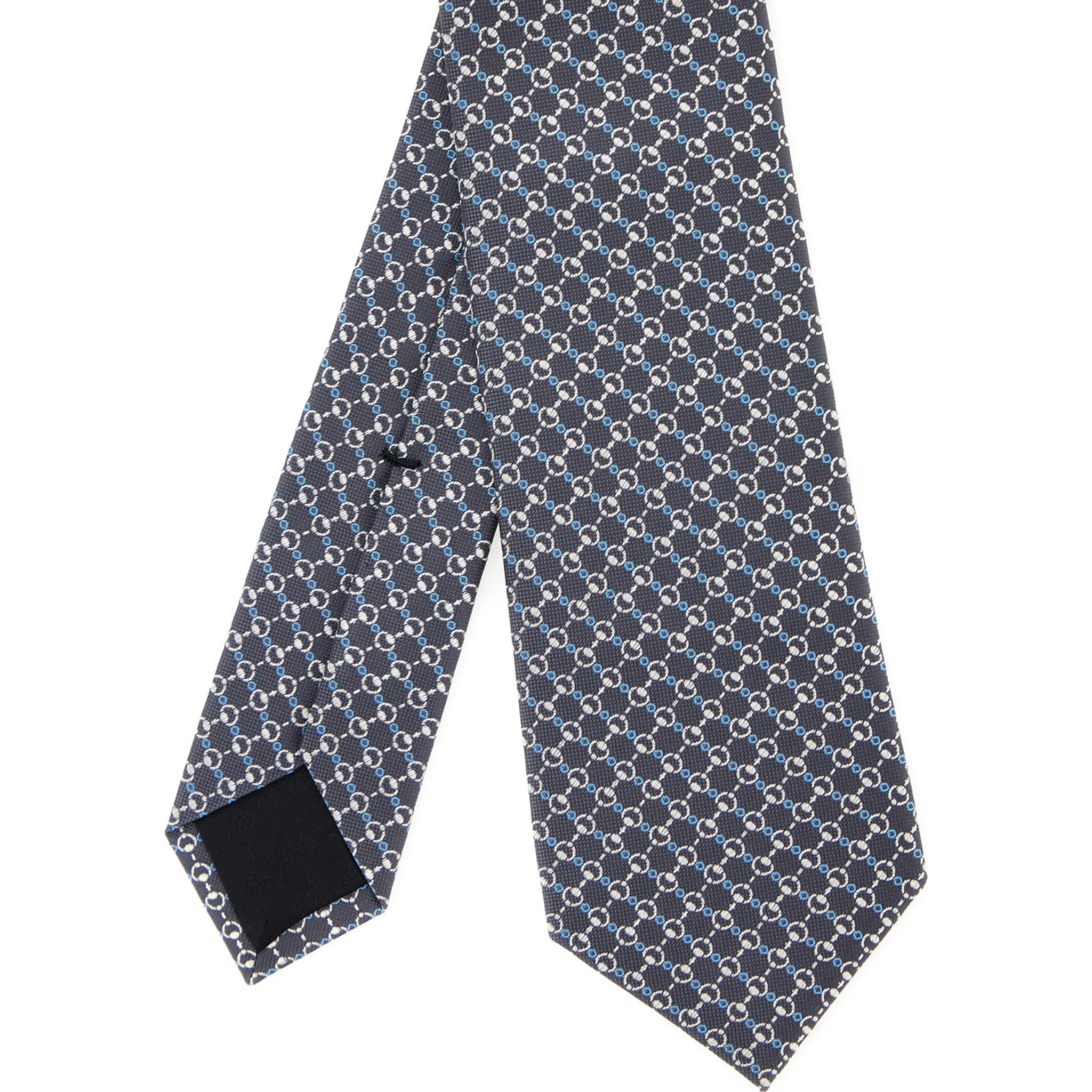 Grey Tie with All-Over Horsebit Print in Silk Man