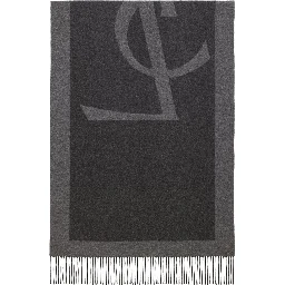 Grey Scarf with Maxi Logo Lettering and Fringed Hem in Silk Woman