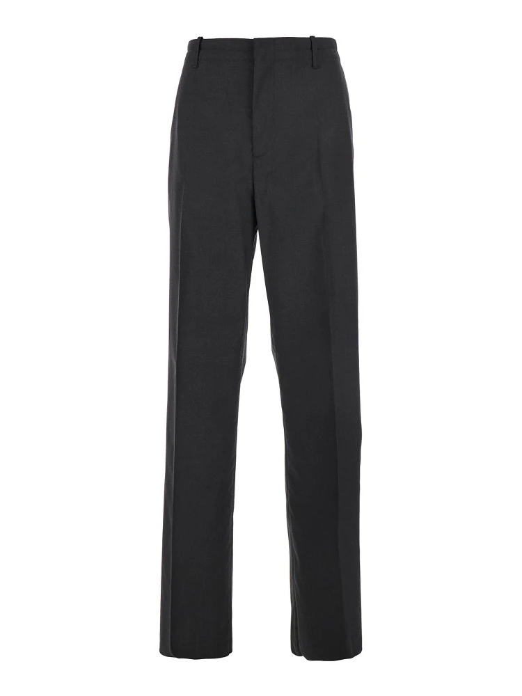 Grey Pants with Belt Loops and One Rear Welt Pocket in Wool Man