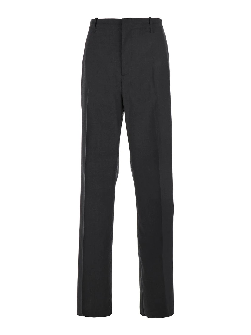 Grey Pants with Belt Loops and One Rear Welt Pocket in Wool Man