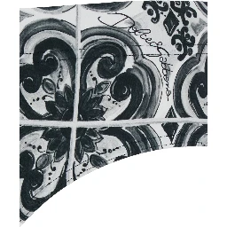 Black and White Swimsuit with All-Over Majolica Print in Techl Fabric Man