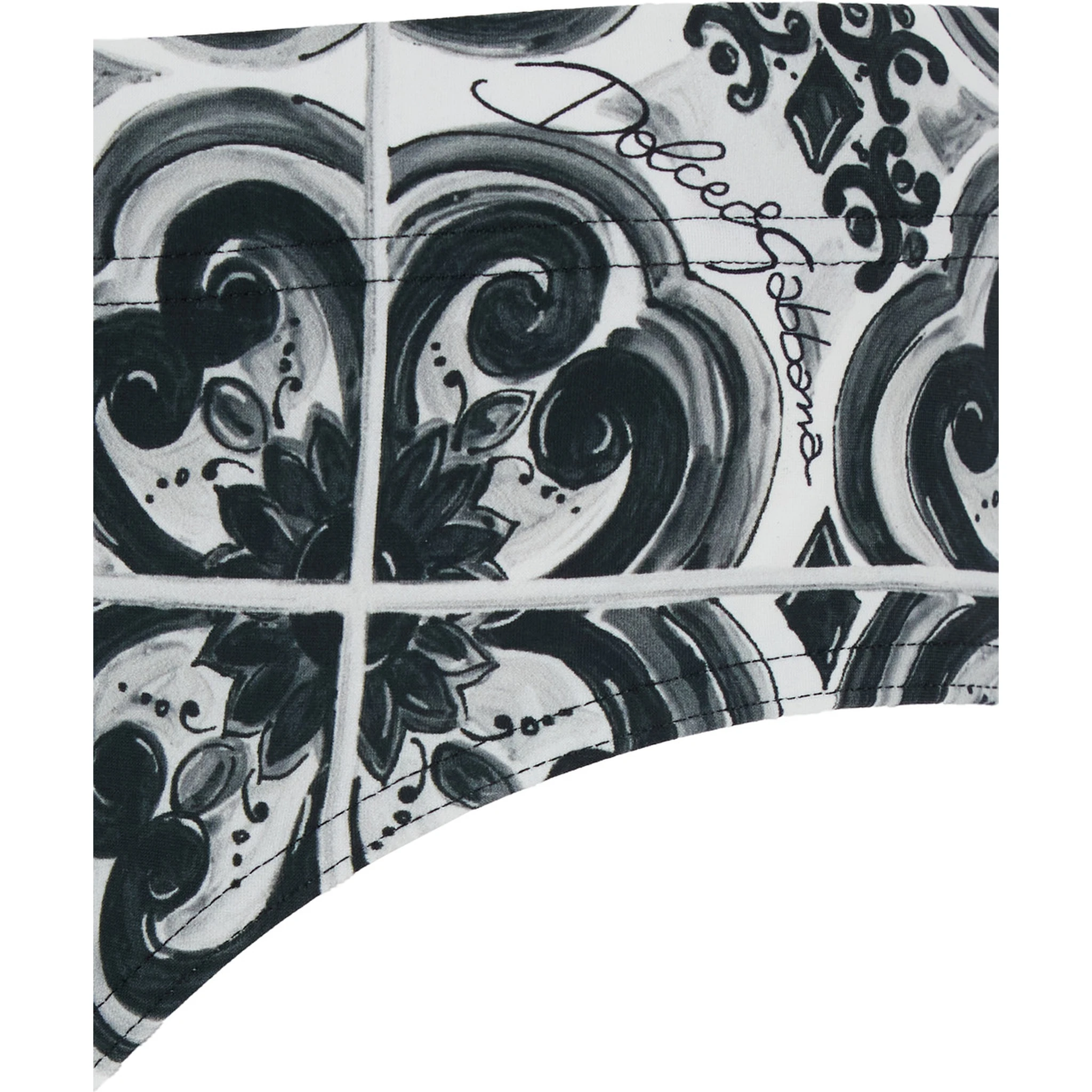 Black and White Swimsuit with All-Over Majolica Print in Techl Fabric Man