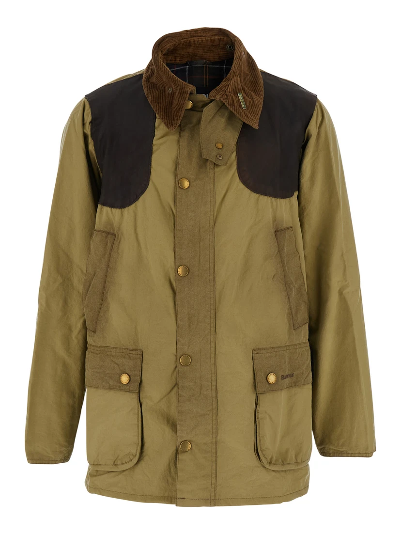 Beige Jacket with Contrasting Corduroy Collar in Cotton Man