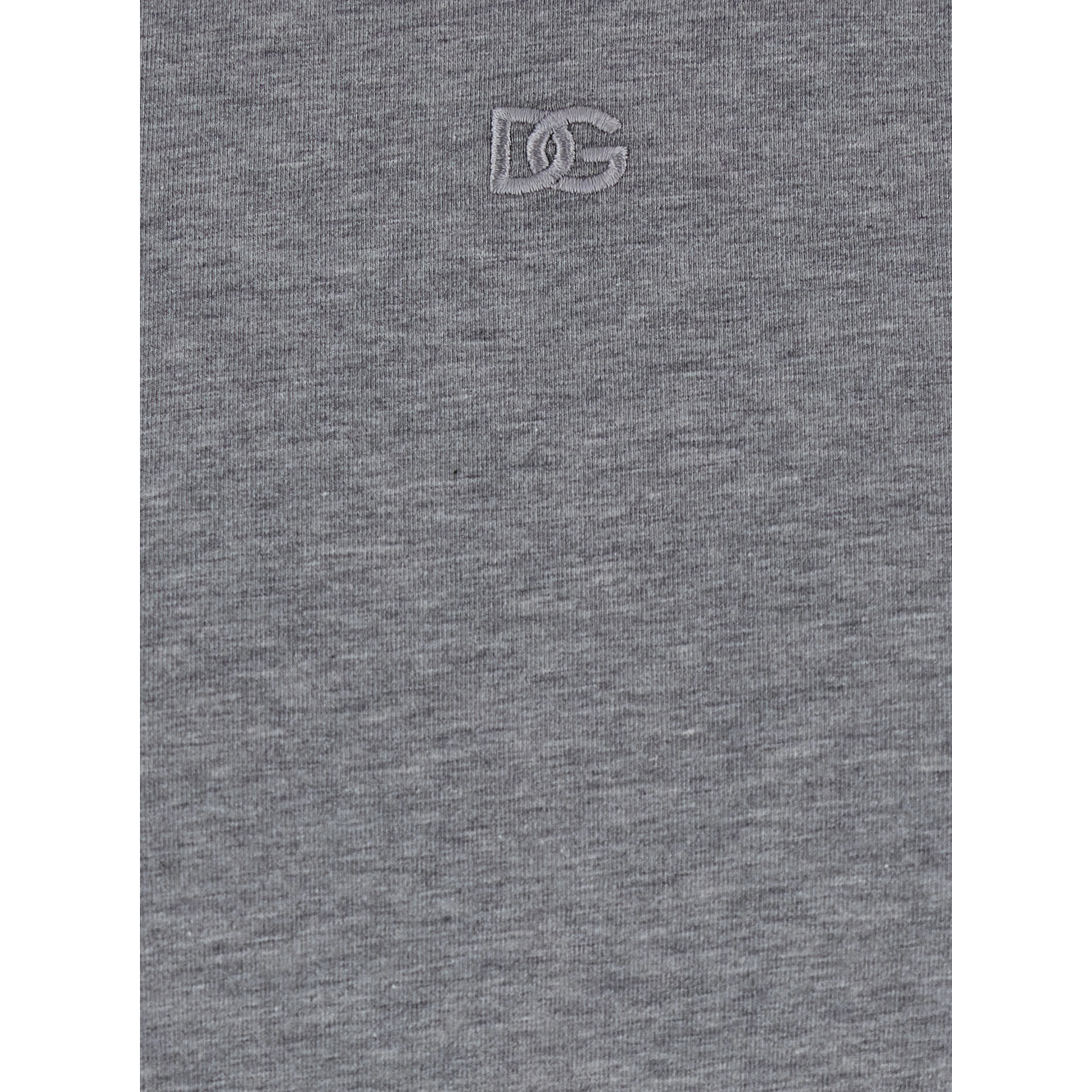 Grey Crewneck T-Shirt with Tonal Logo Lettering Embroidery on the Front in Cotton Stretch Man