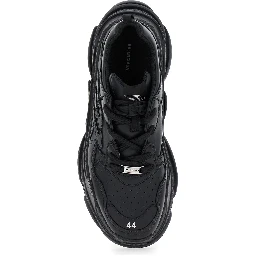 Triple S Sporty Black Sneaker with 3B Logo Embroidered on the Side and Worn Effect in Tech Fabric Man