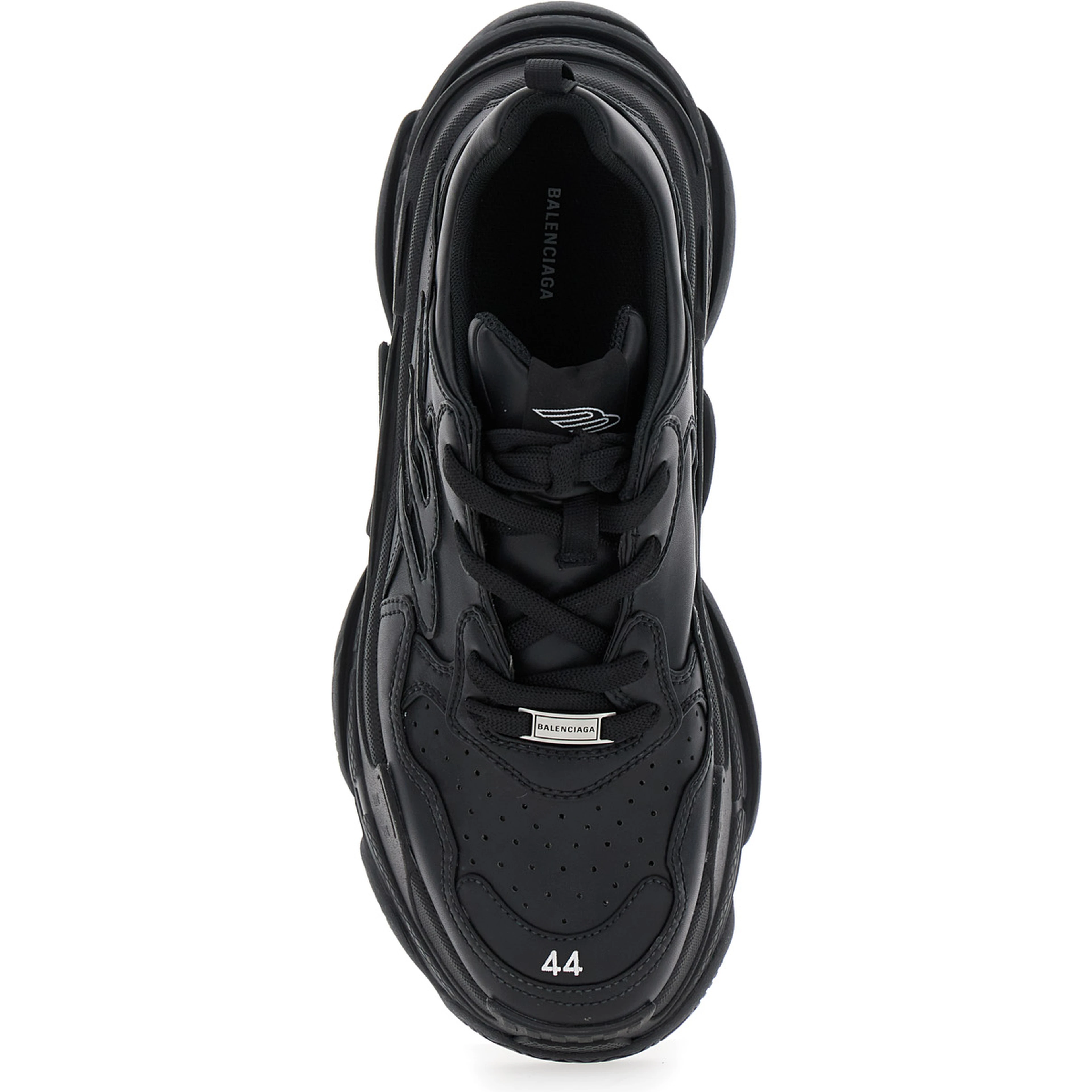 Triple S Sporty Black Sneaker with 3B Logo Embroidered on the Side and Worn Effect in Tech Fabric Man