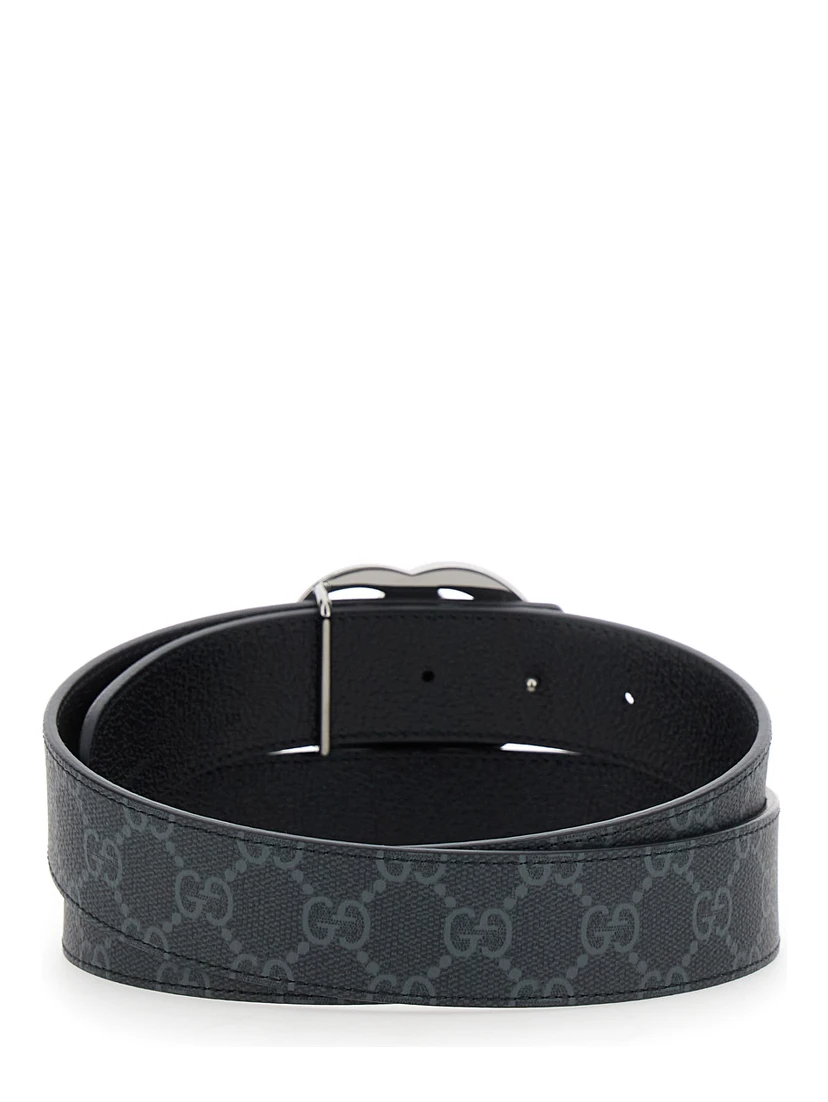 Grey Reversible Belt with GG Buckle in GG Canvas and Leather Man
