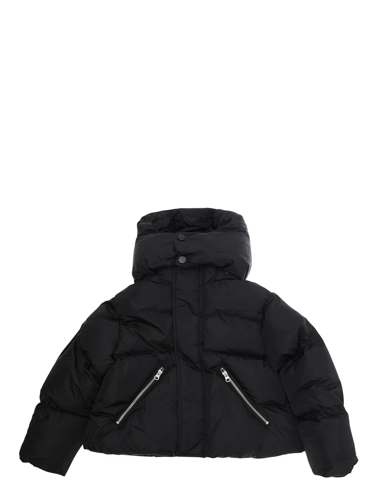Black Jacket with Hood and Front Zip Pockets in Tech Fabric Boy