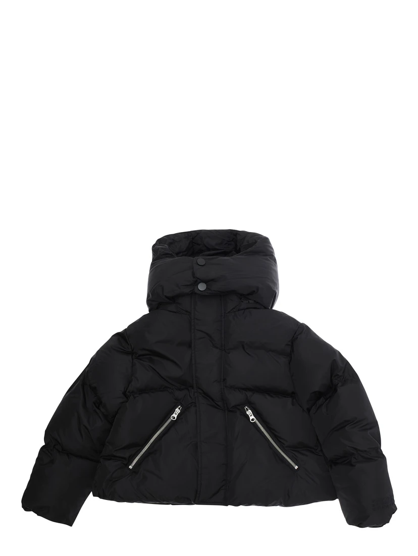 Black Jacket with Hood and Front Zip Pockets in Tech Fabric Boy