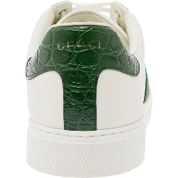 Ace White Low Top Sneakers with Web Details in Leather Man