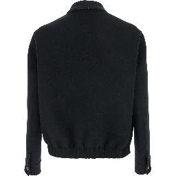 Black Jacket with Classic Collar and Front Zip Closure in Wool Man