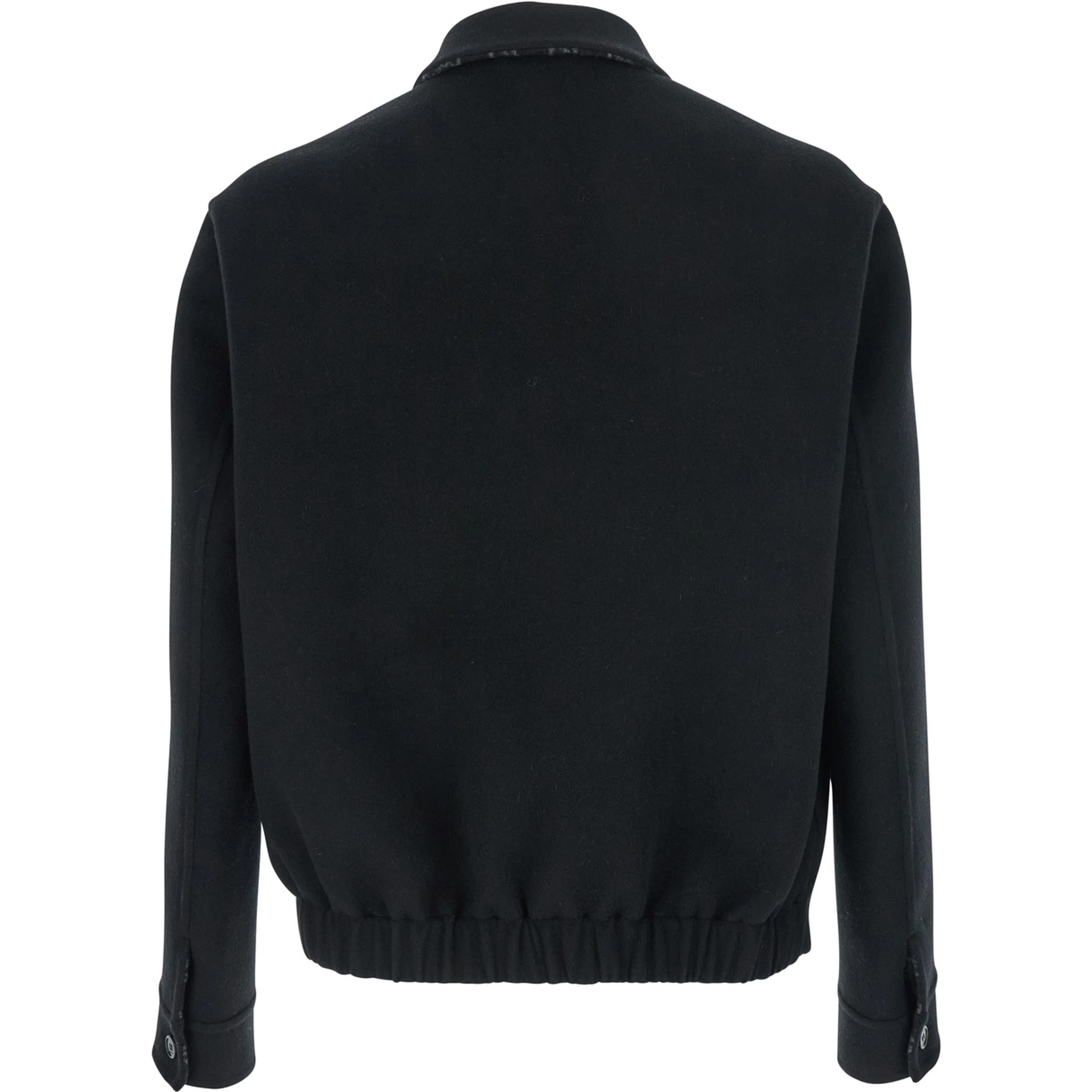 Black Jacket with Classic Collar and Front Zip Closure in Wool Man