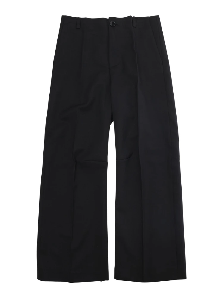 Black Trousers with Tone-on-Tone Logo on the Back in Wool Blend Boy