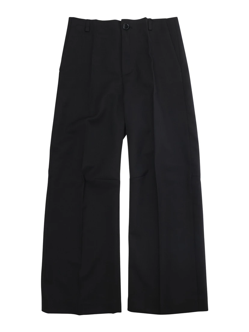 Black Trousers with Tone-on-Tone Logo on the Back in Wool Blend Boy