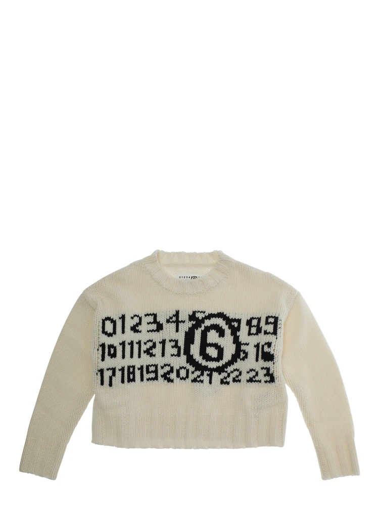 White Jumper with Maxi Logo on Front in Wool Boy