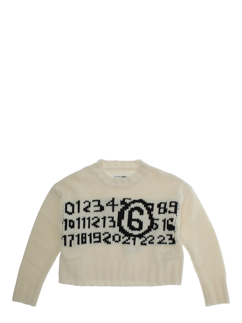 White Jumper with Maxi Logo on Front in Wool Boy
