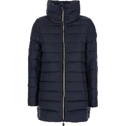 Lydia Blue Down Jacket with High Neck and Logo Patch on the Sleeve in Tech Fabric Woman