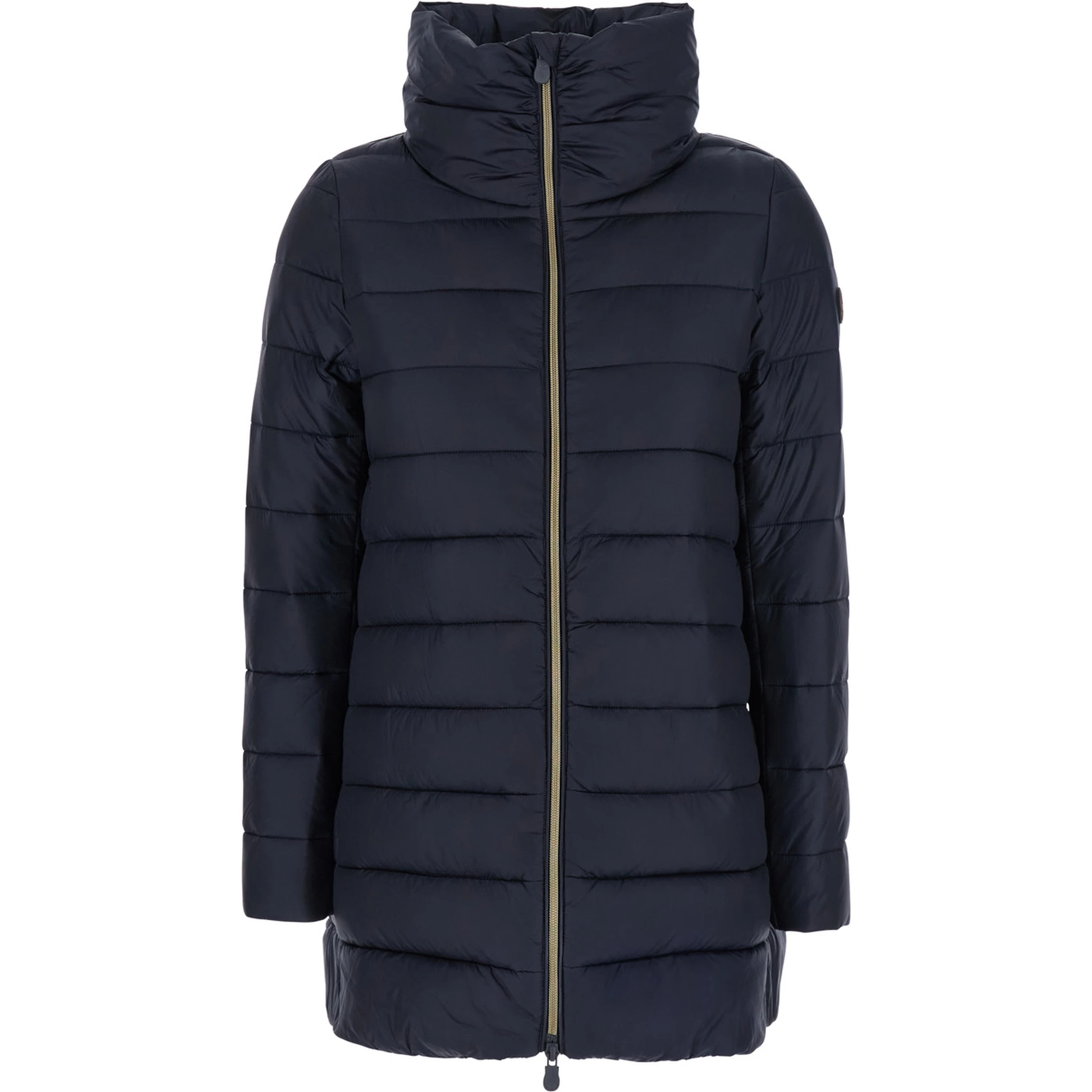 Lydia Blue Down Jacket with High Neck and Logo Patch on the Sleeve in Tech Fabric Woman