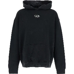 Black Hoodie with Logo Patch on the Front and Faded Effect in Cotton Man