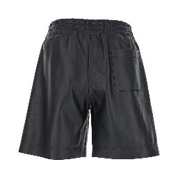 Black Bermuda Shorts with Elasticated Waist and Logo Lettering  in Leather Man