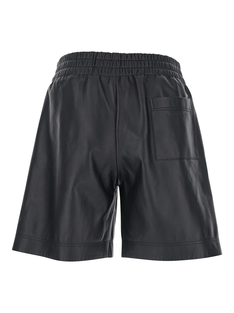 Black Bermuda Shorts with Elasticated Waist and Logo Lettering  in Leather Man alternative
