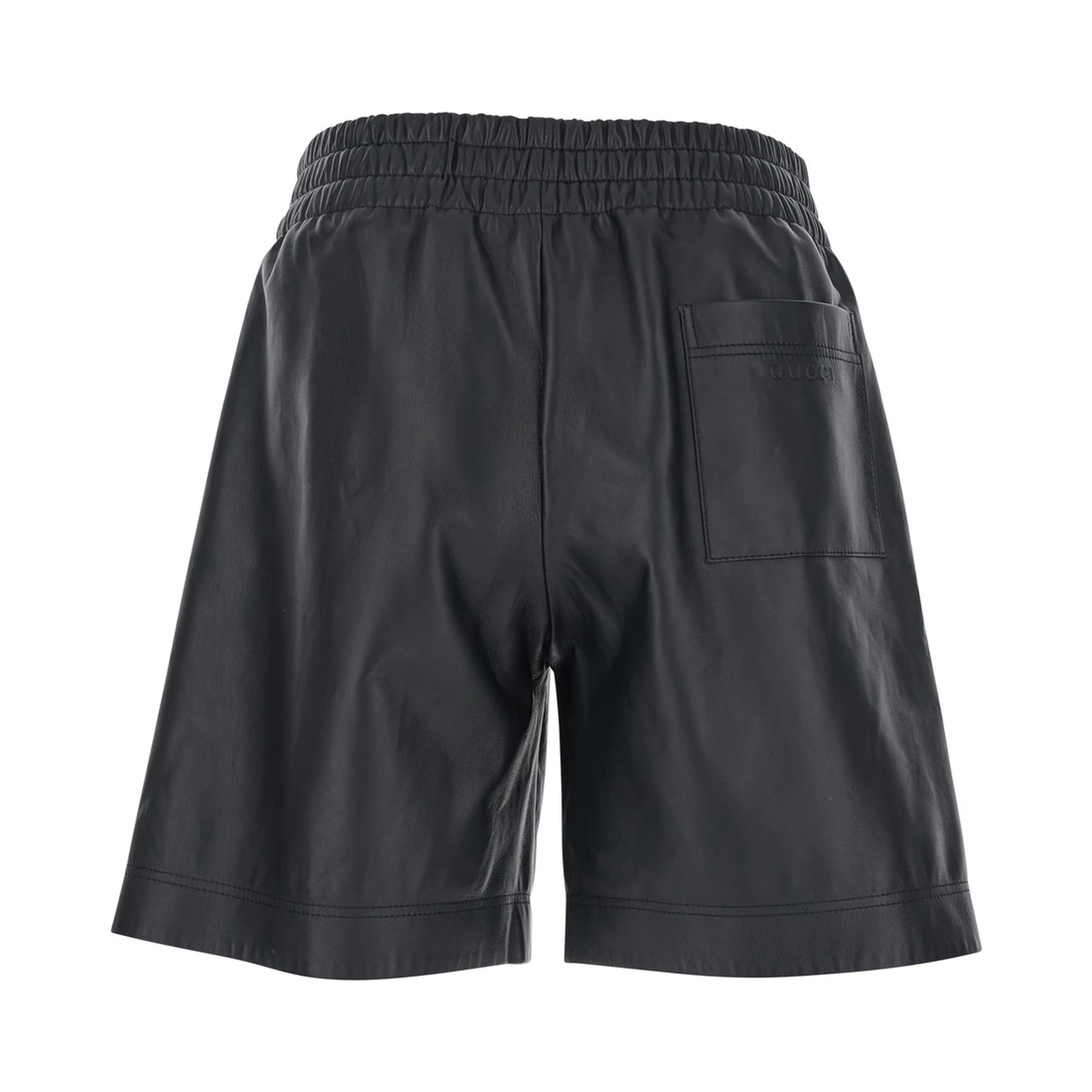 Black Bermuda Shorts with Elasticated Waist and Logo Lettering in Leather Man