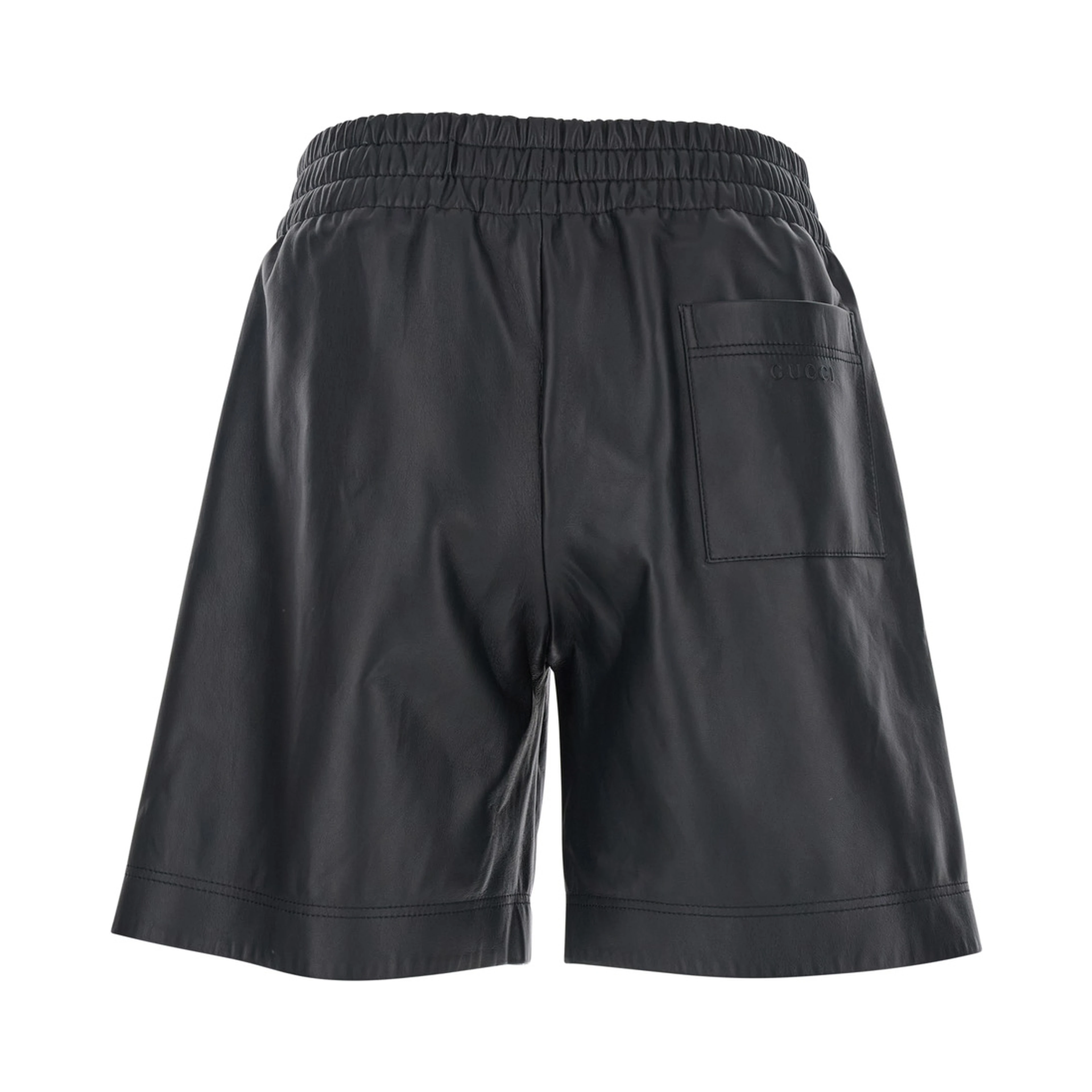 Black Bermuda Shorts with Elasticated Waist and Logo Lettering in Leather Man