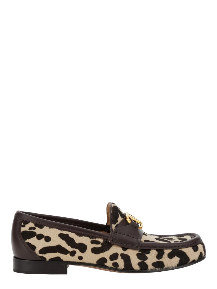 Multicolor Loafers with Brushed and All-Over Animal Print in Leather Woman