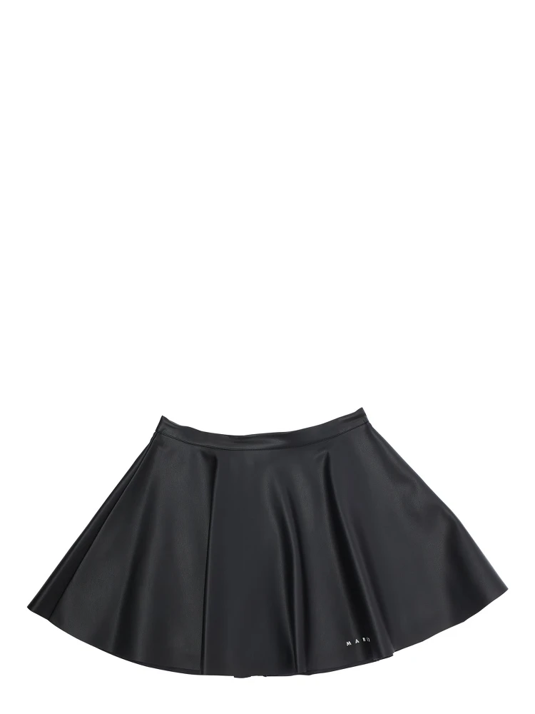 Black Skirt with Pleated Details in Eco Leather Girl