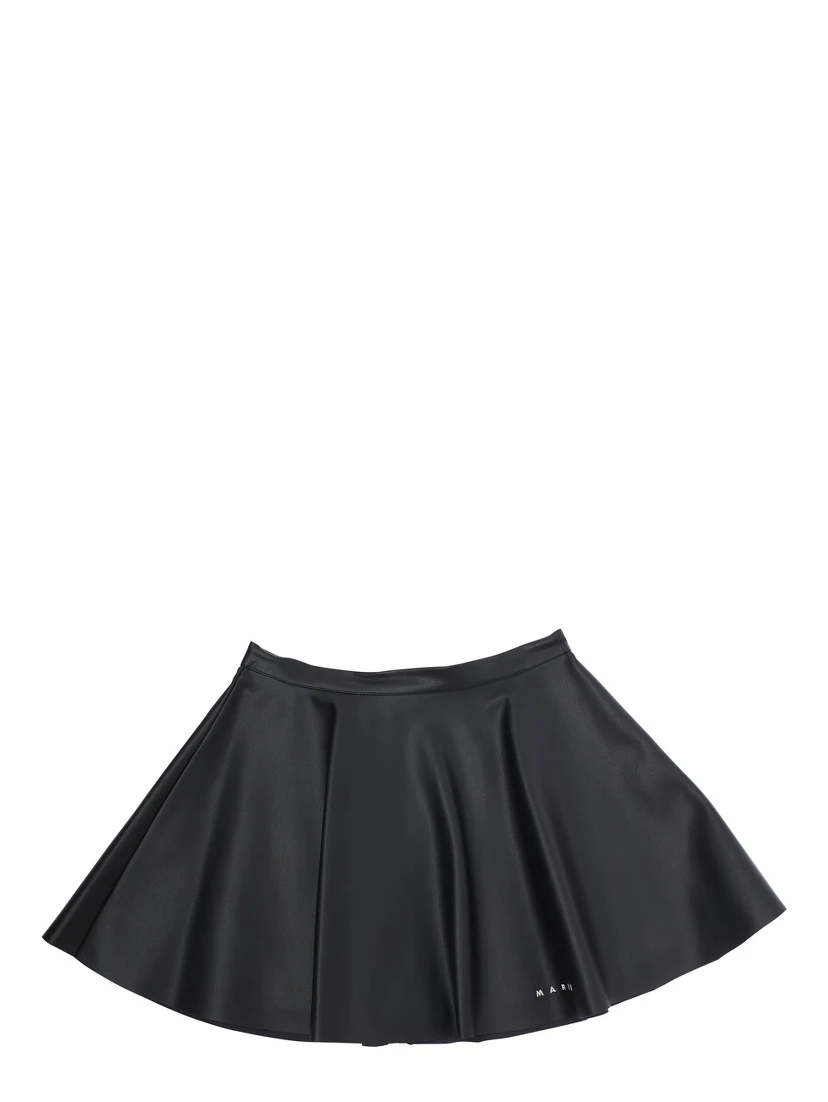 Black Skirt with Pleated Details in Eco Leather Girl