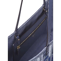 Roll Large Blue Shopper with All-Over FF Motif and Double Top Handles in Cotton Blend Woman