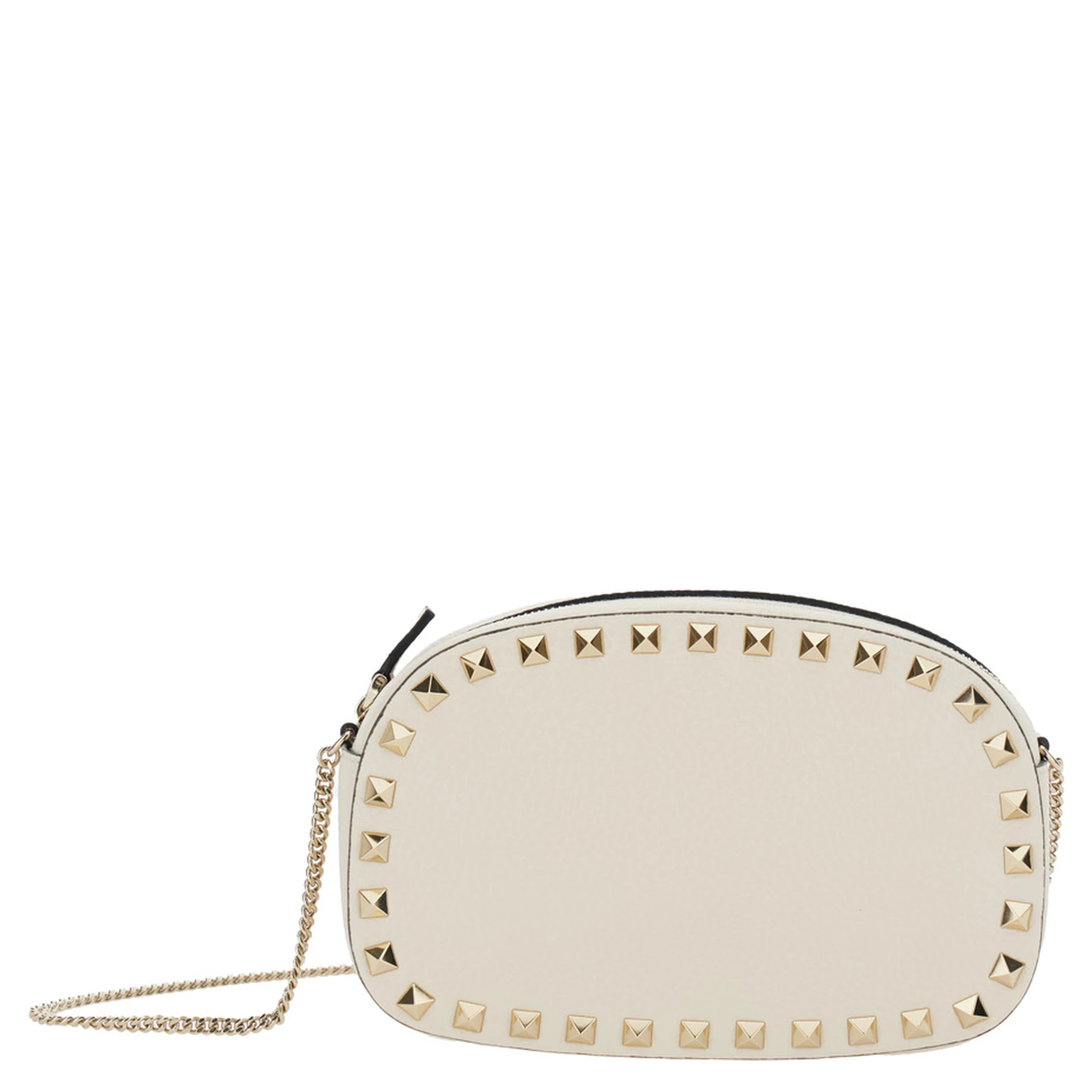 Rockstud White Mini Bag with Chain-Link Shoulder Strap and Rockstud Embellishments in Grained Leather Woman