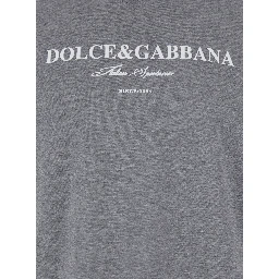 Grey Crewneck T-Shirt with Logo Lettering Print on the Front in Cotton Man