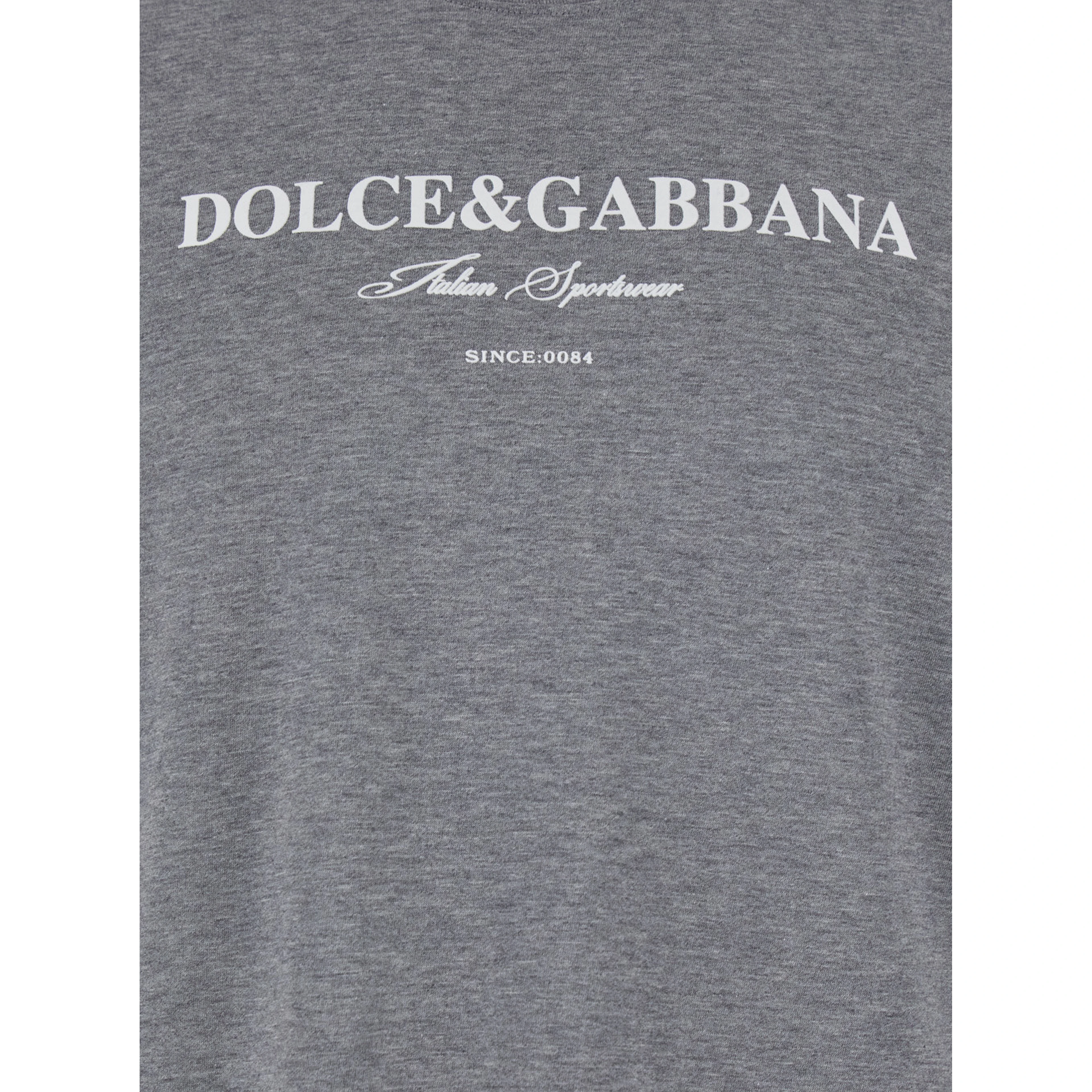 Grey Crewneck T-Shirt with Logo Lettering Print on the Front in Cotton Man