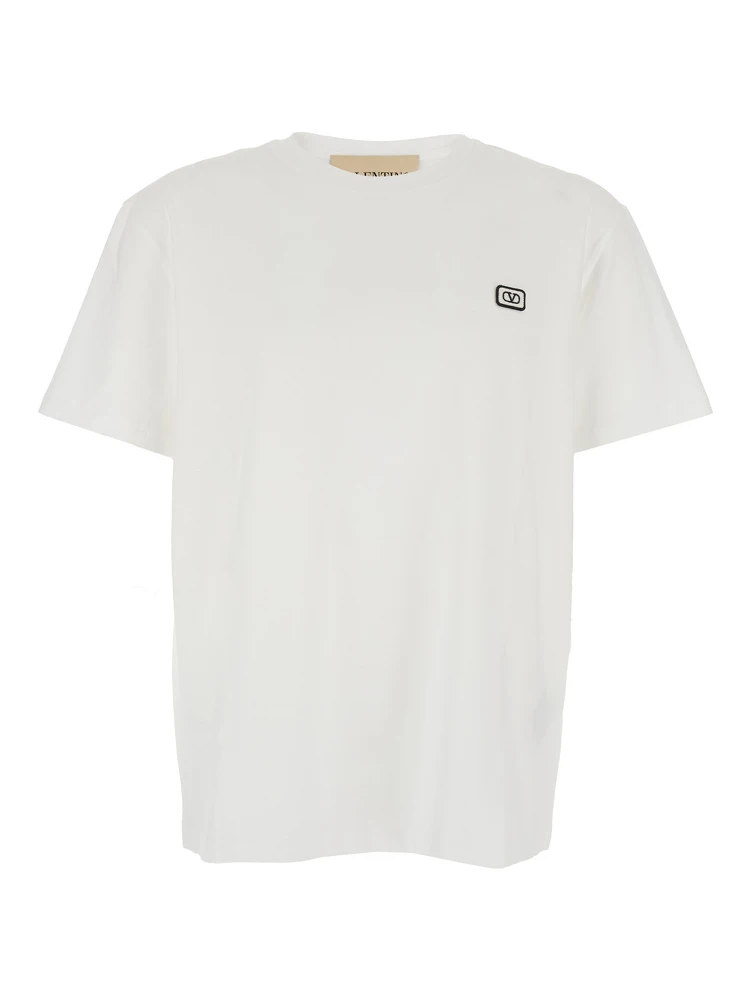 White Crewneck T-Shirt with VLogo on the Front in Cotton Man